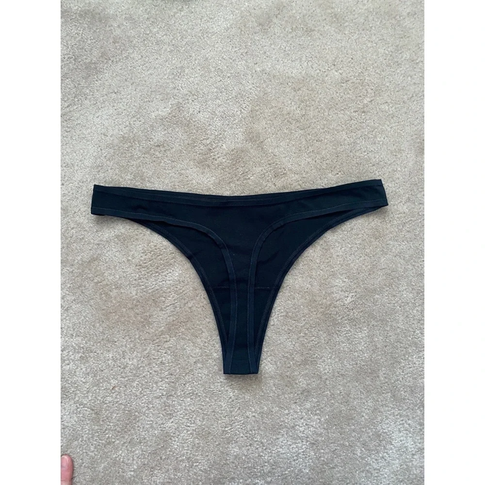Quince Organic Cotton Thong Women M Black High Cut‎ Stretch Underwear